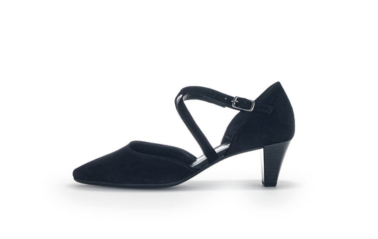 Gabor 01.363.17 Ladies Black Callow Womens Modern Cross Strap Court Shoes