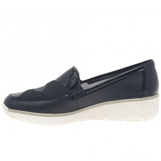 Rieker 53785-14 Ladies Navy Low Heeled Wedge Slip On Shoe