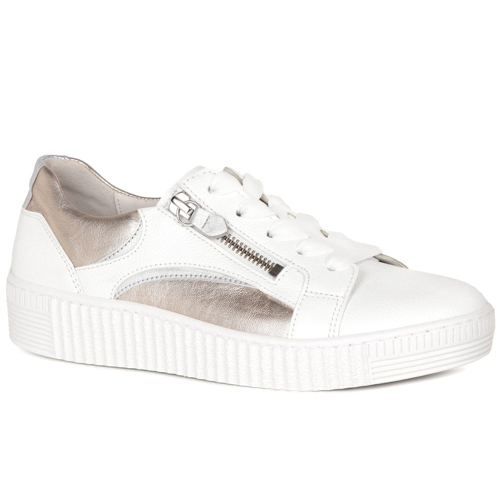 Gabor 63.330.21 Ladies Wemo White/Silver/Puder Leather Trainer