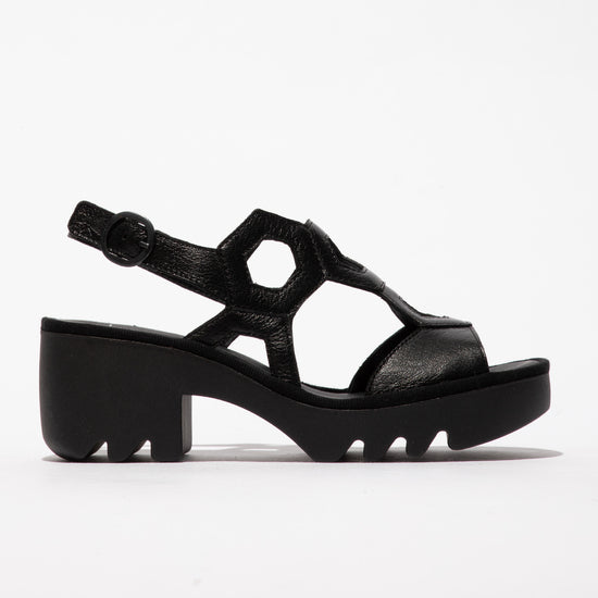 Fly London P501573001 Mousse Black Heeled Sandal