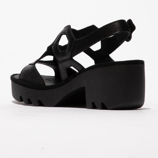 Fly London P501573001 Mousse Black Heeled Sandal