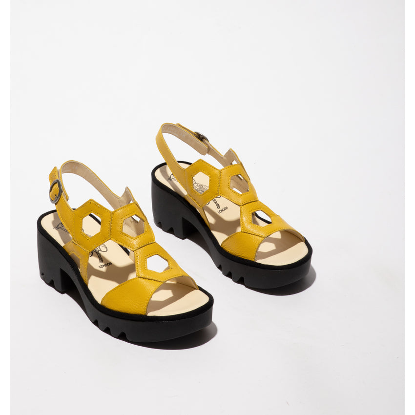 Fly London P501573002 Mousse Bright Yellow Heeled Sandal