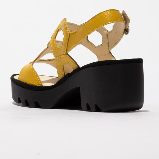 Fly London P501573002 Mousse Bright Yellow Heeled Sandal