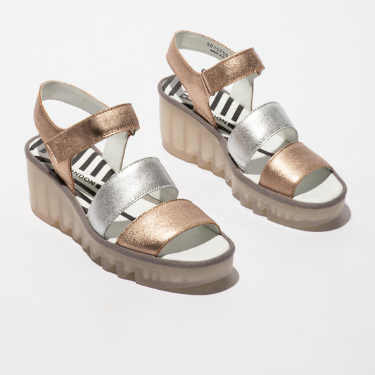 Fly London P501575005 Laminato Sahara/Silver Wedge Sandal