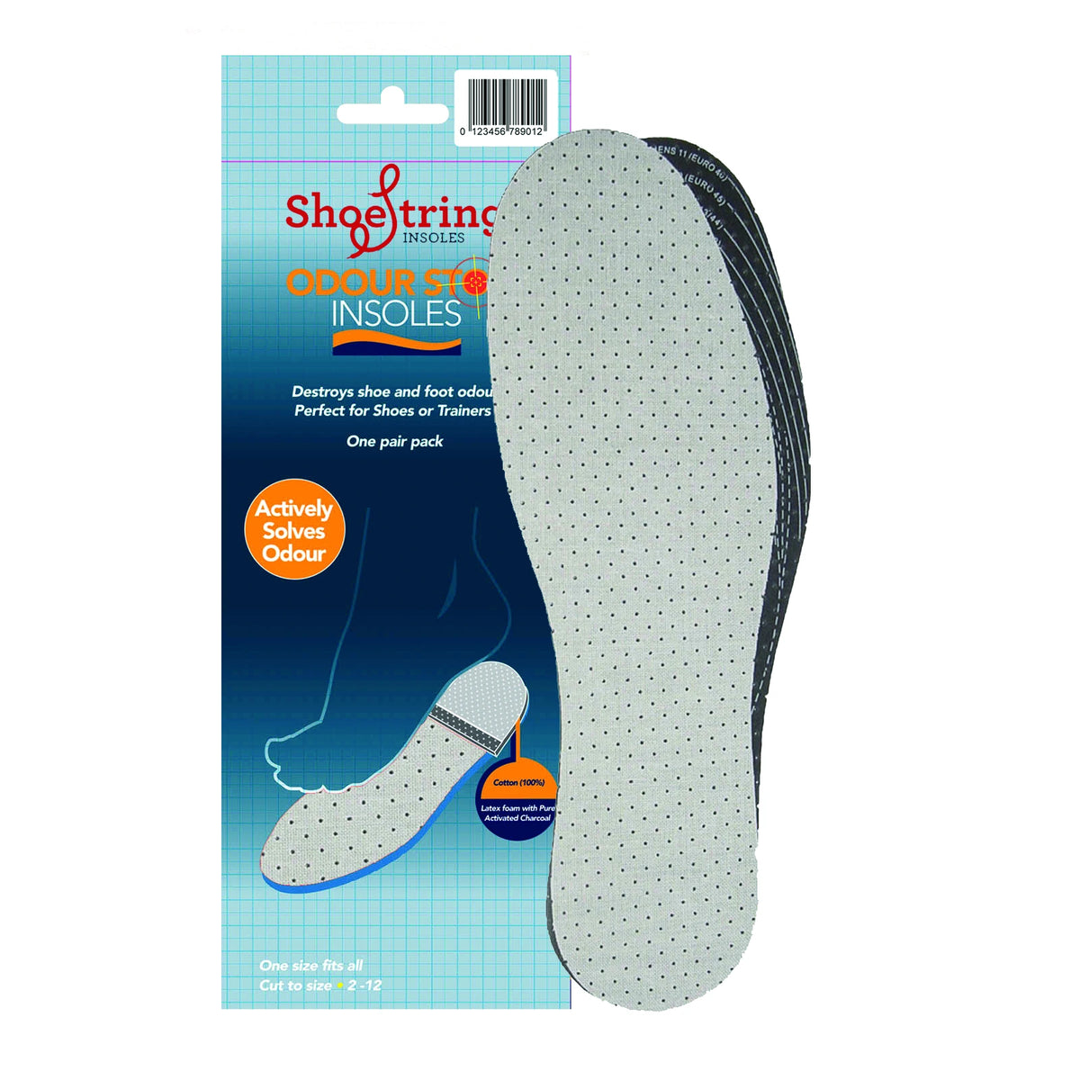 Shoe String Activated Charcoal Odour Stop Insoles Cut To Size (2-12)