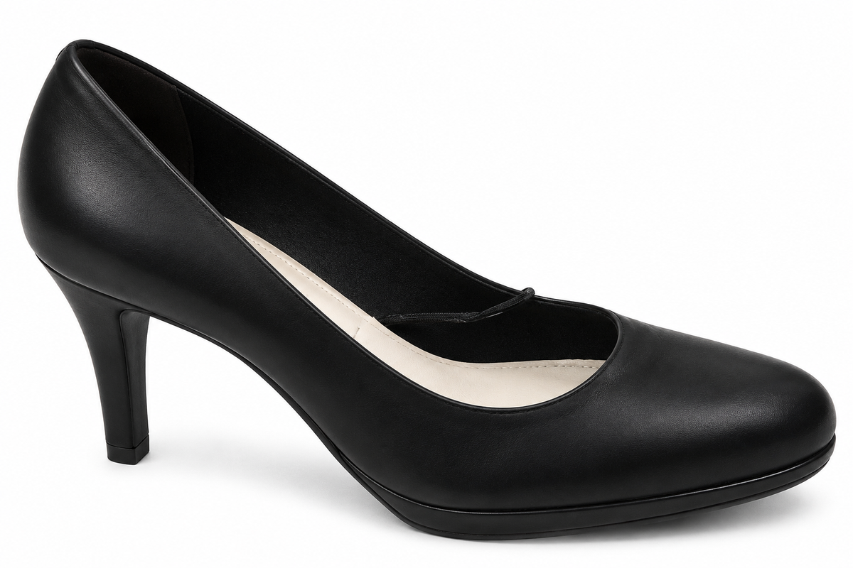 Tamaris 1-22428-28 003 Black Leather Court Shoe