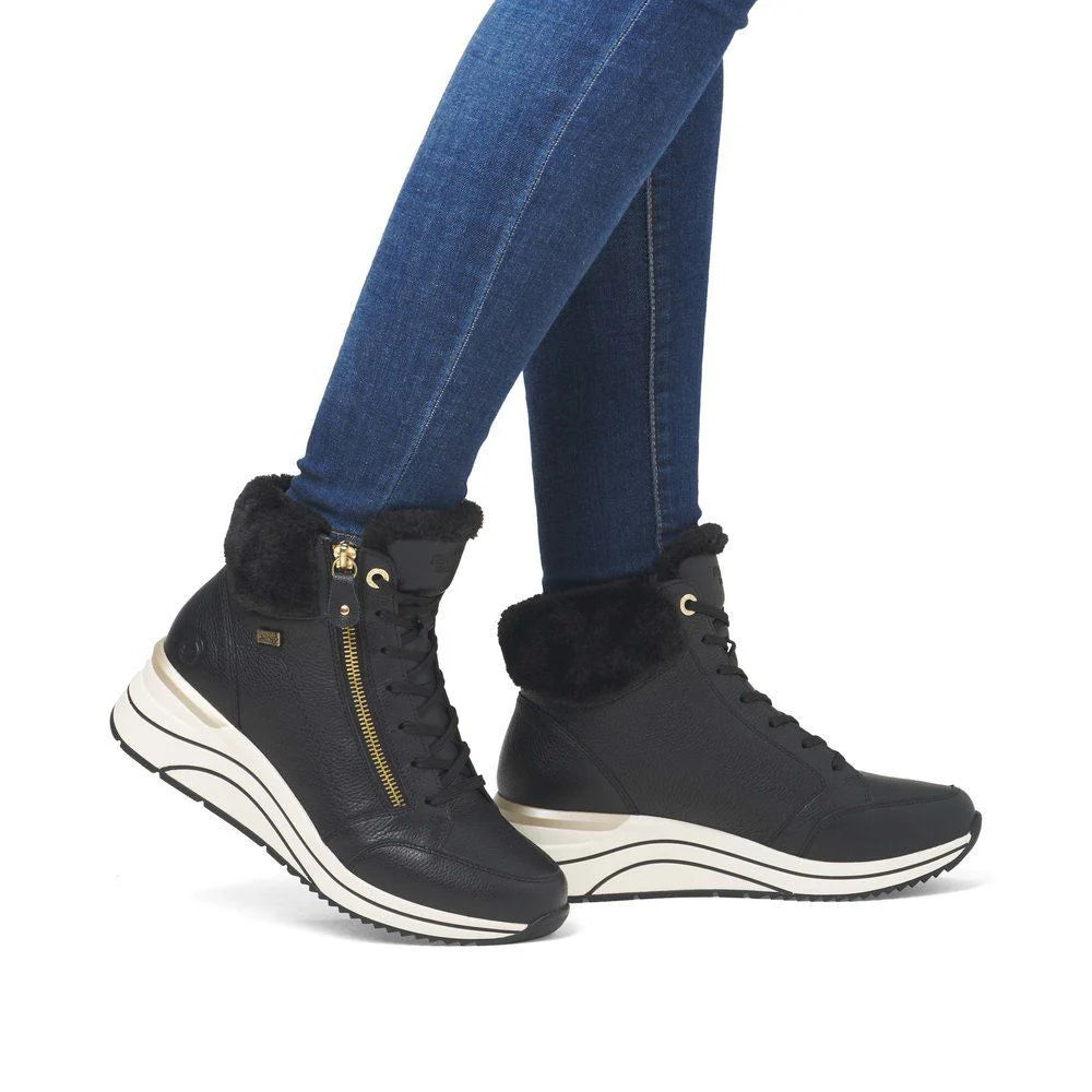 Remonte D0T77-02 Black Leather Wedge Boot