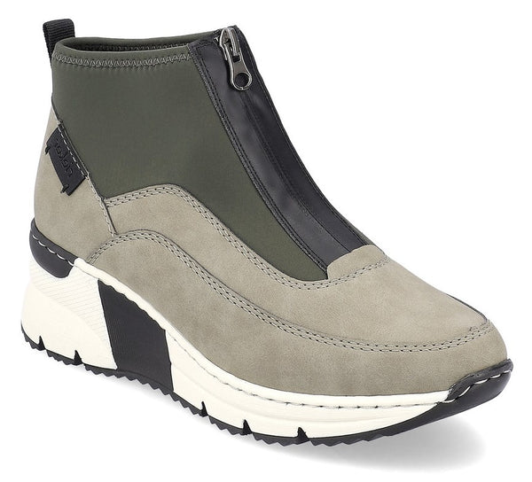 Rieker N6352-52 Ladies Wedge Green Combi Ankle Boot