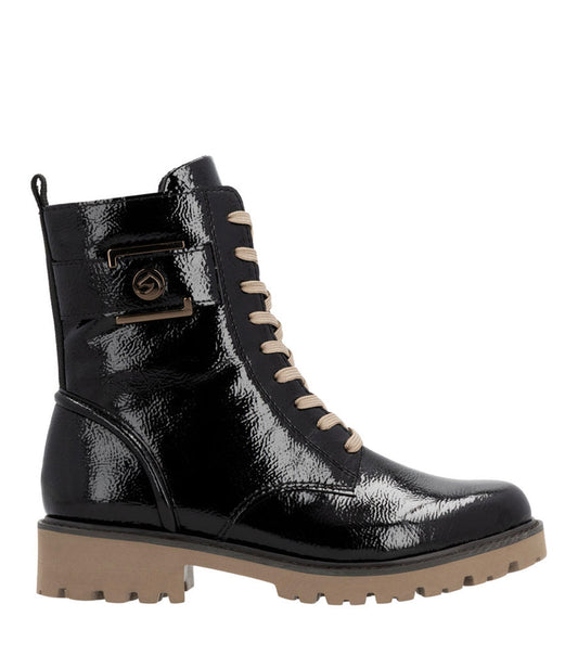Remonte D8663-00 Ladies Black Patent Ankle Boot