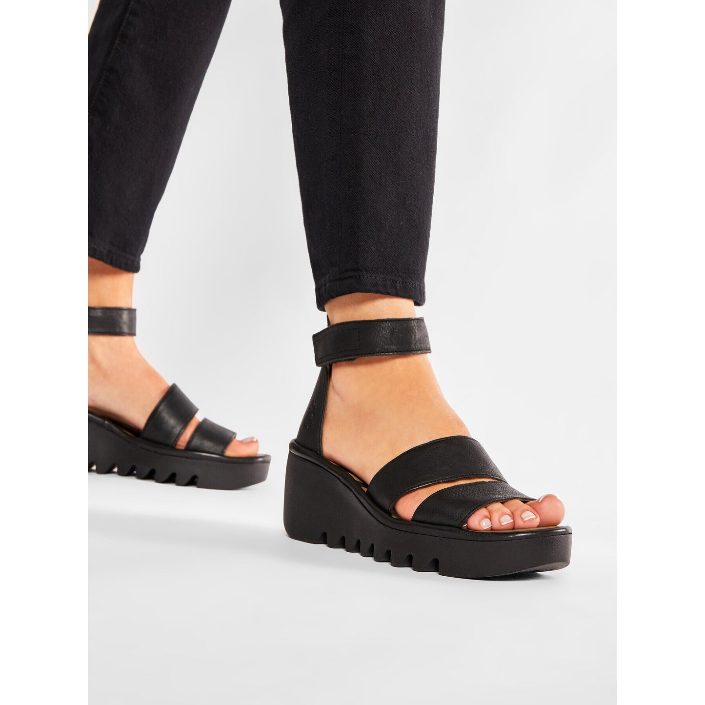 Fly London P501290007 Bono Black Ankle Strap Sandal
