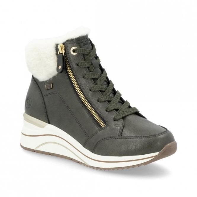 Remonte D0T77-52 Green Combi Leather Wedge Boot