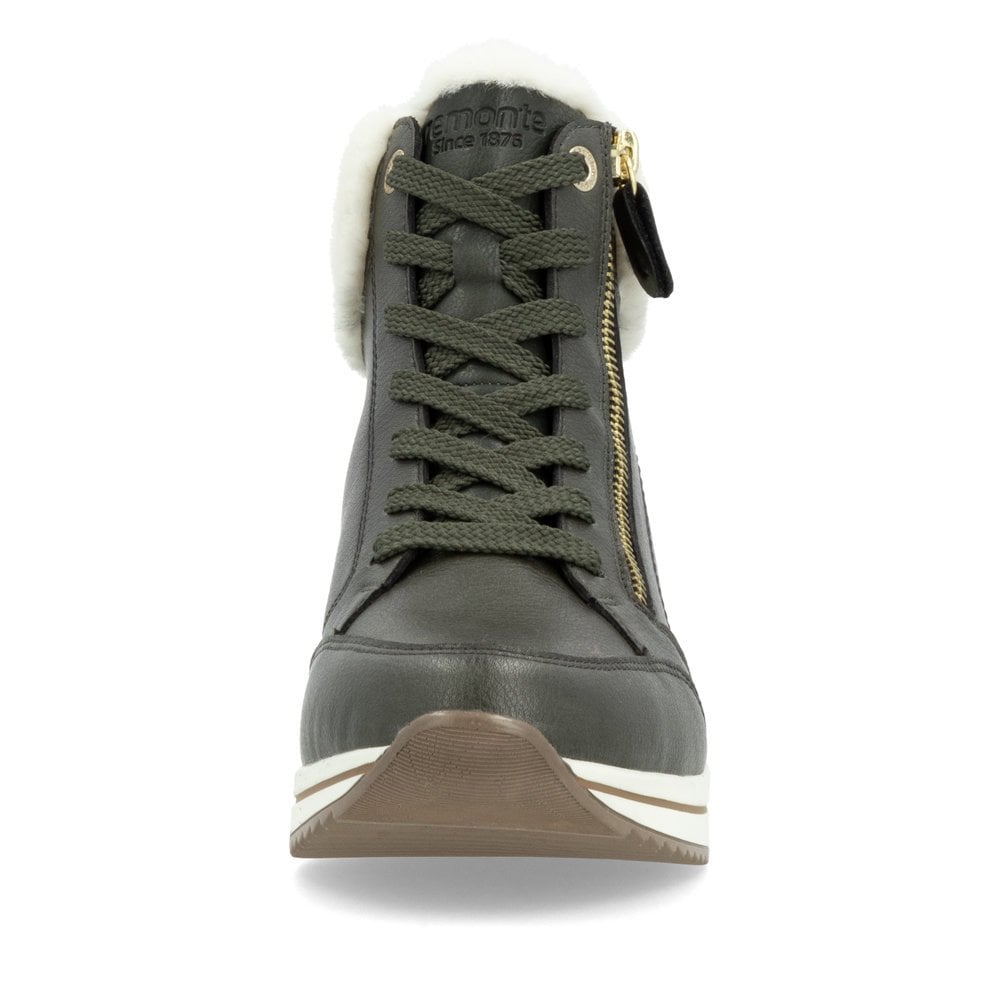 Remonte D0T77-52 Green Combi Leather Wedge Boot