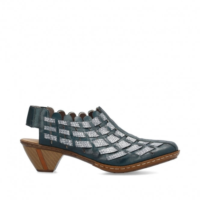 Rieker 46778-10 Ladies Petrol Heeled Shoe