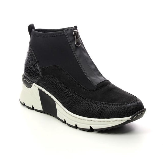 Rieker N6352-00 Ladies Wedge Black Ankle Boot