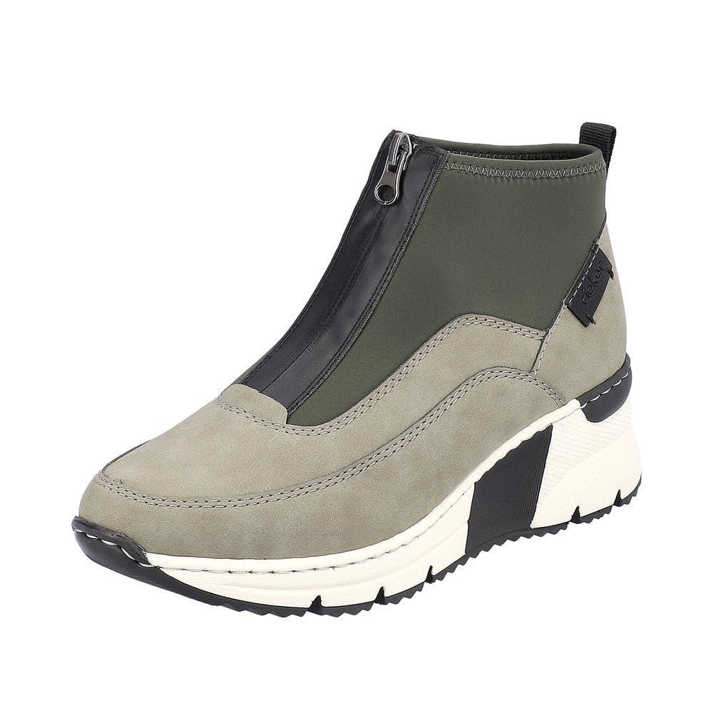 Rieker N6352-52 Ladies Wedge Green Combi Ankle Boot