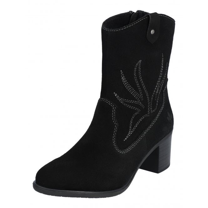 Rieker Y2057-00 Ladies Black Suede Cowboy Boot