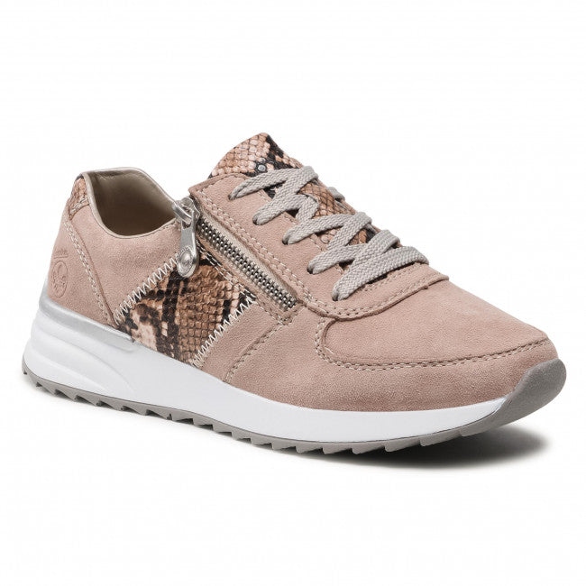 Rieker Ladies Dusty Pink Croc Trainers N8024