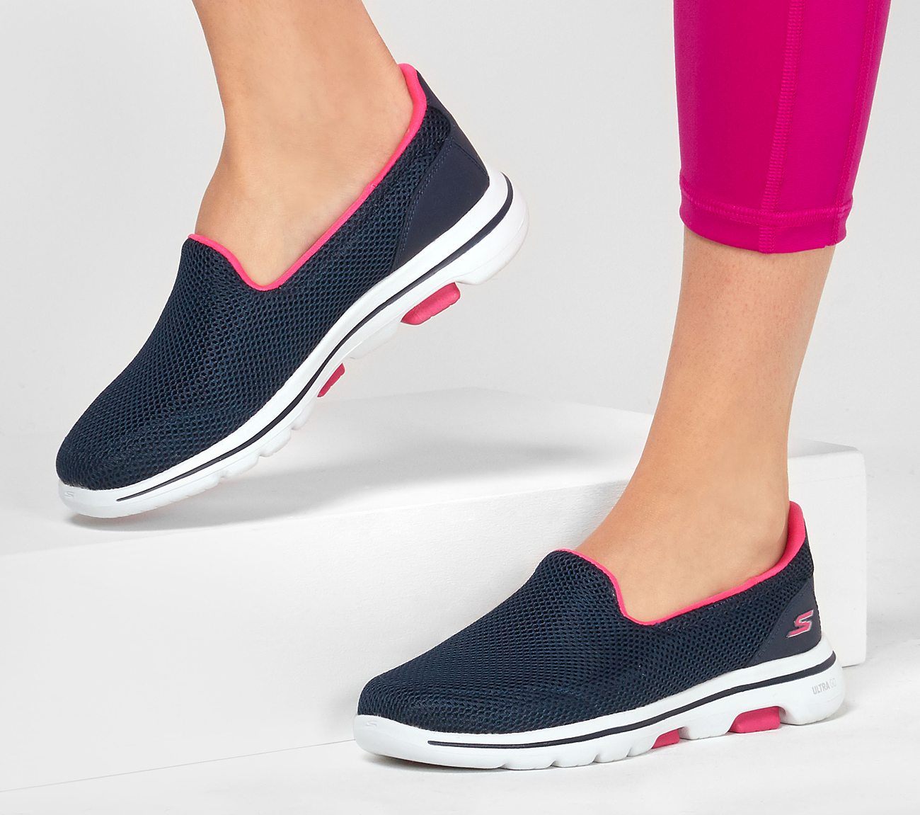 Skechers Ladies Go Walk 5 Fantasy Navy/Hot Pink Trainers 124038