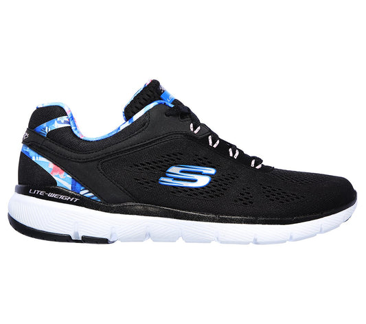 Skechers Ladies Flex Appeal 3.0 Tropical Princess Black Trainers 149002
