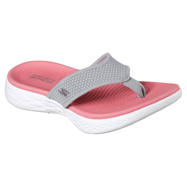 Skechers Ladies On The Go 600 Grey Pink Sandals 15300 Chequers Shoes