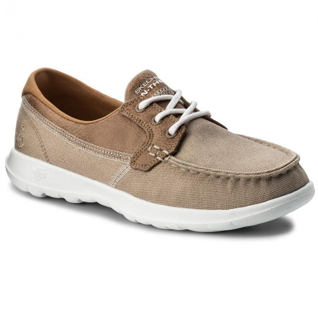 Skechers Ladies Go Walk Lite Natural Beige Boat Shoes 15430