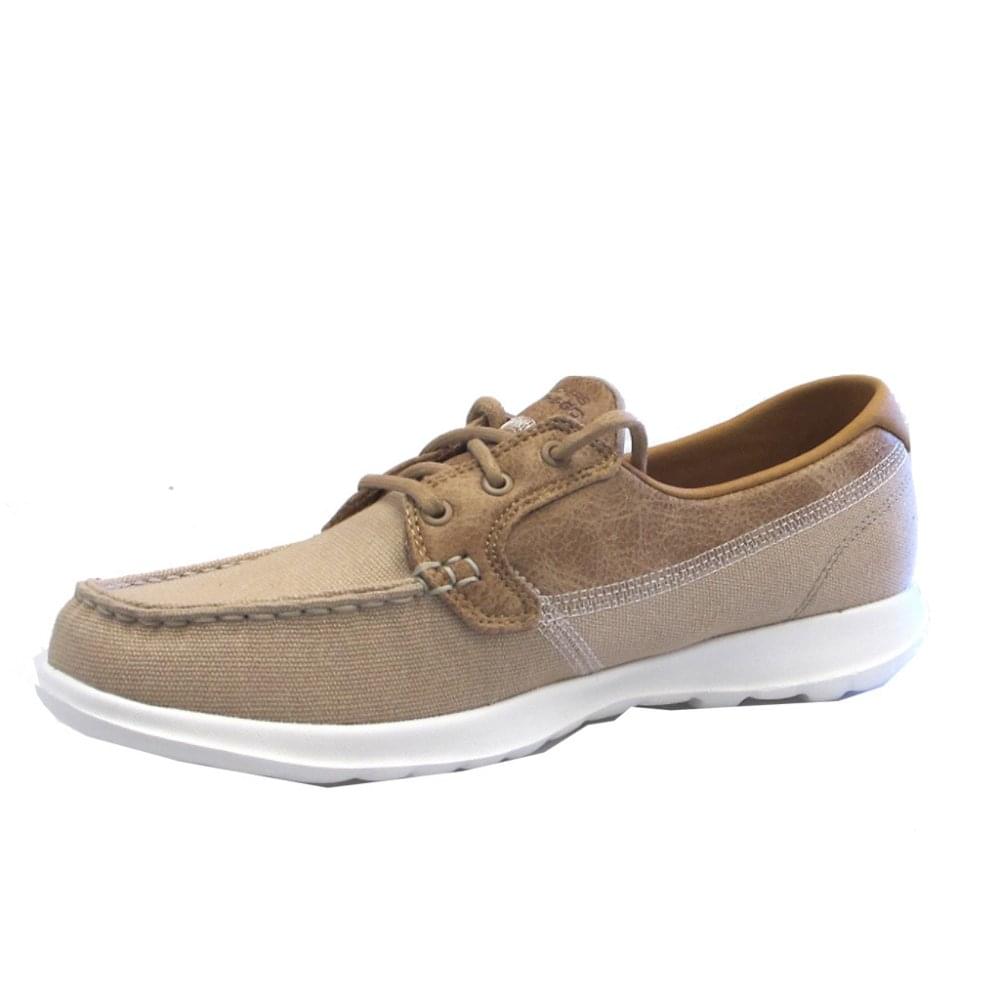 Skechers Ladies Go Walk Lite Natural Beige Boat Shoes 15430