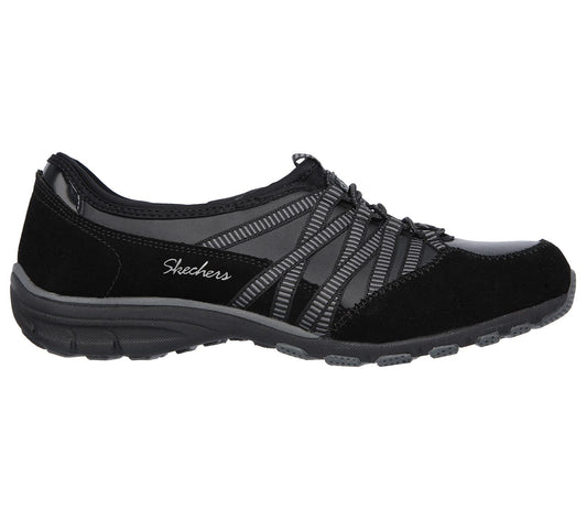 Skechers Ladies Breathe-Easy-Weekend Wishes Suede & Mesh Lace Up Black Trainers 22556