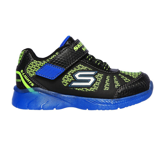 Skechers Kids S Lights Illumi-Brights Tuff Track Black & Blue Boys Trainers 401520