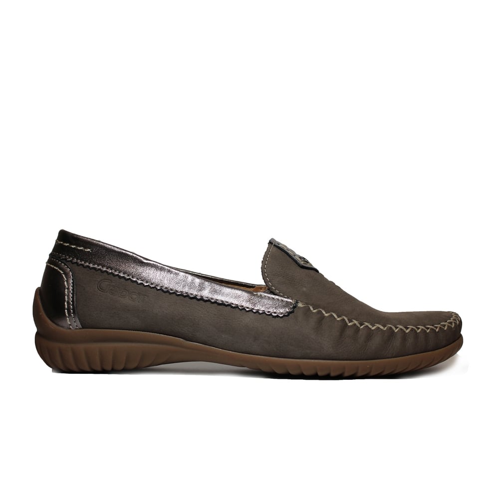 Gabor Ladies California Fumo/Argento Metallic Leather Mocassins 86.090.31