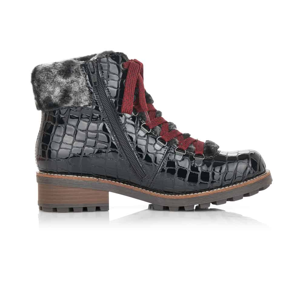 Rieker Ladies Black Ankle Boots With Faux Fur Collar Z0434-00