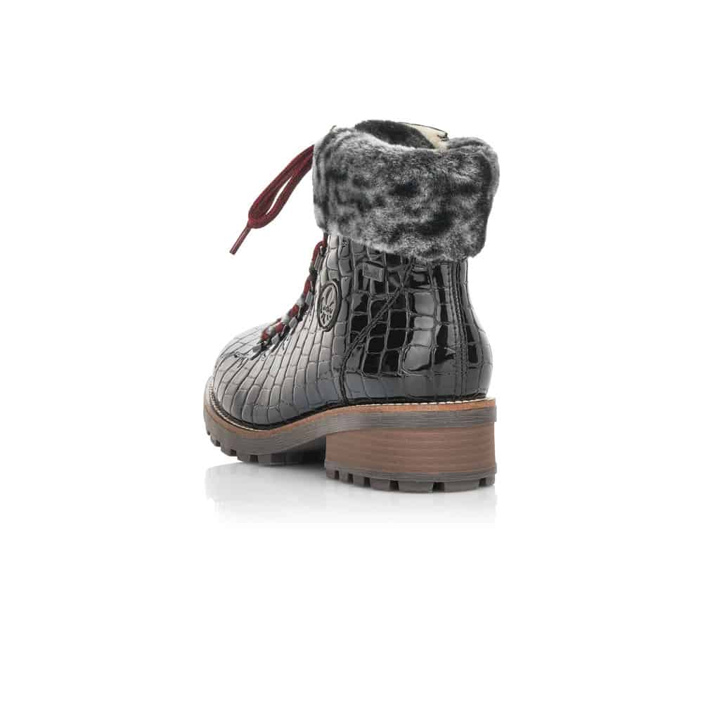 Rieker Ladies Black Ankle Boots With Faux Fur Collar Z0434-00