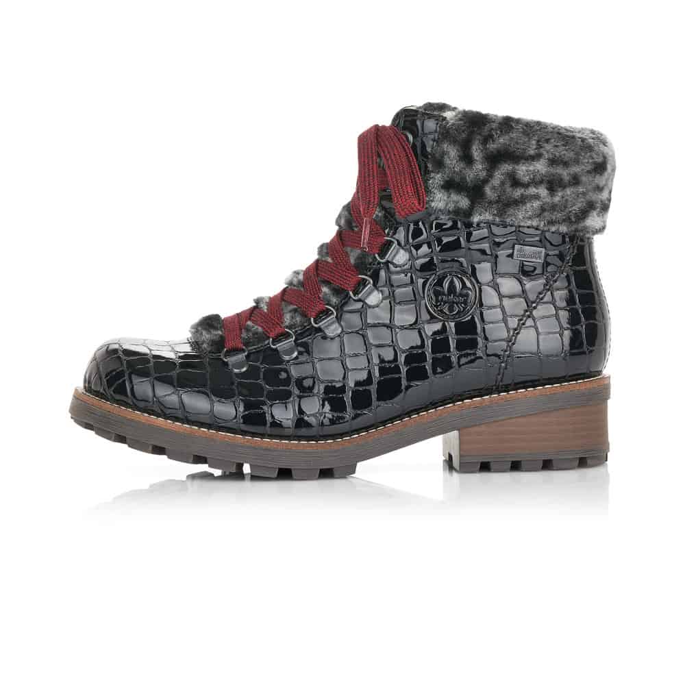 Rieker Ladies Black Ankle Boots With Faux Fur Collar Z0434-00