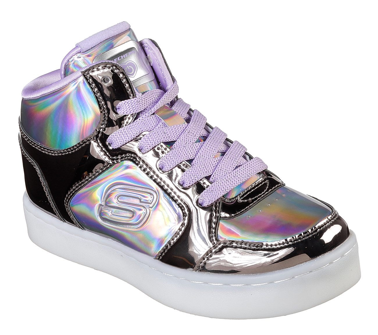 Skechers Kids Shiny Bright Light Up Hi-Top Trainers Metallic
