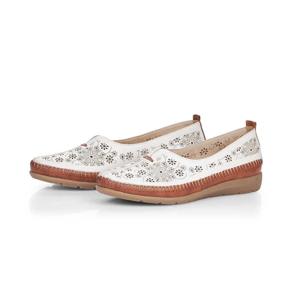 Remonte Ladies White Combination Slip On Shoes D1931-80