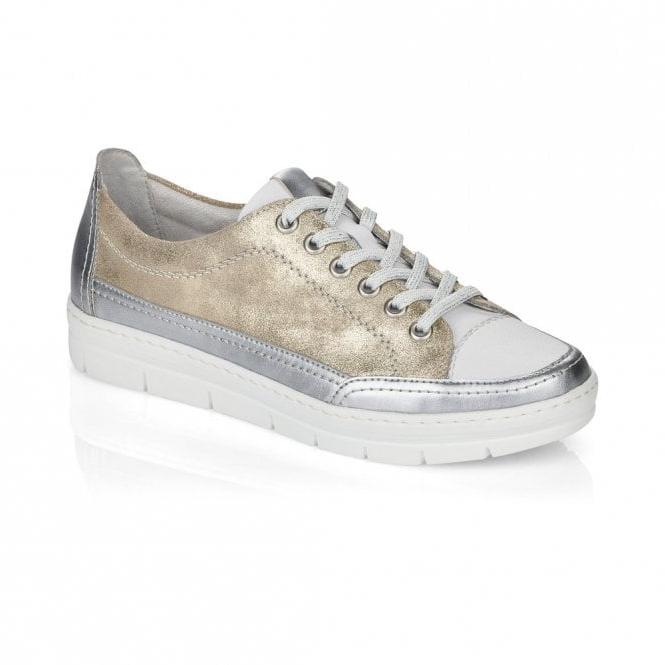 Rieker Ladies Gold/Silver Lace Up Casual Trainers D5822-90