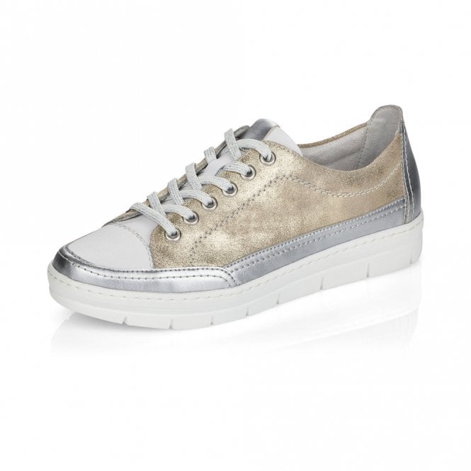 Rieker Ladies Gold/Silver Lace Up Casual Trainers D5822-90