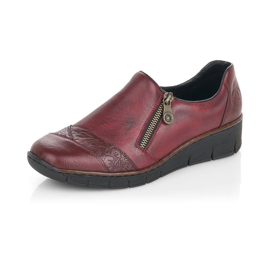 Rieker Ladies Burgundy Casual Low Wedge Shoes 53761-35