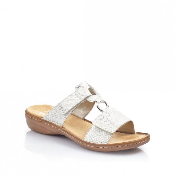 Rieker Ladies White/Silver Slip-On Sandals 608P9-80
