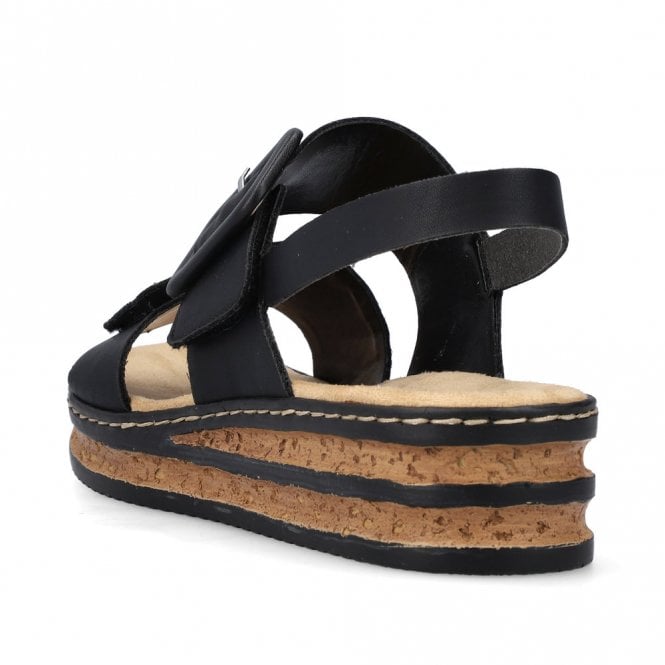 Rieker 62950-00 Black Wedge Ladies Sandal