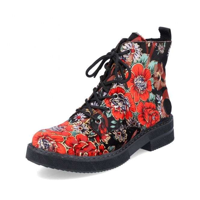 Rieker 72010-90 Ladies Black & Floral Combination Boots