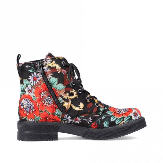 Rieker 72010-90 Ladies Black & Floral Combination Boots