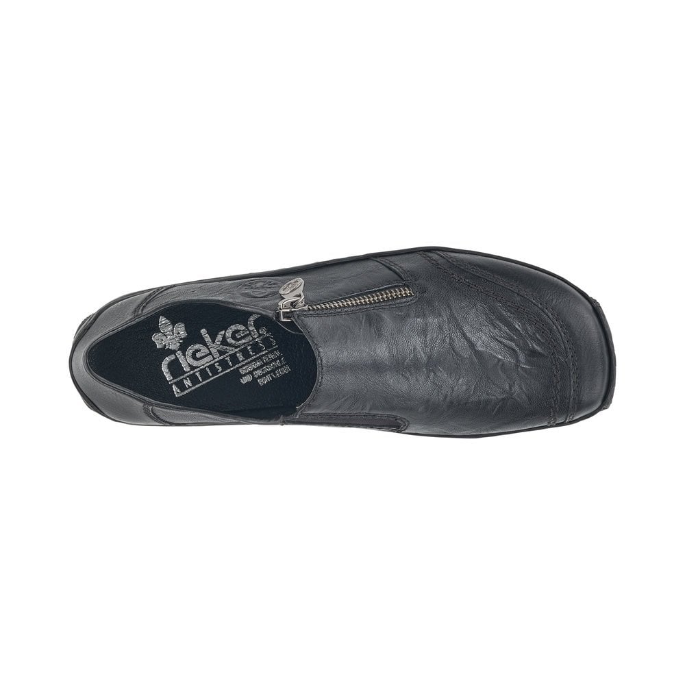 Rieker Ladies Slip On Black Leather Shoes L1771-00