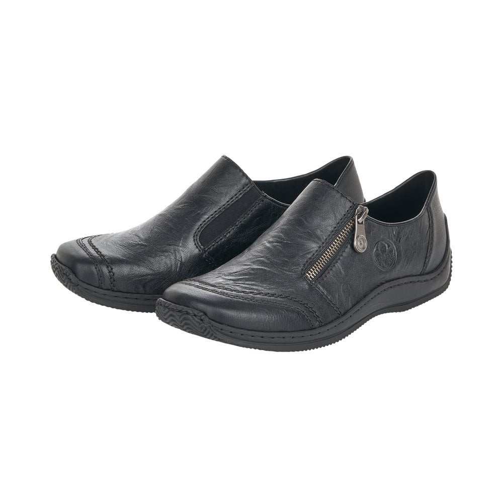 Rieker Ladies Slip On Black Leather Shoes L1771-00