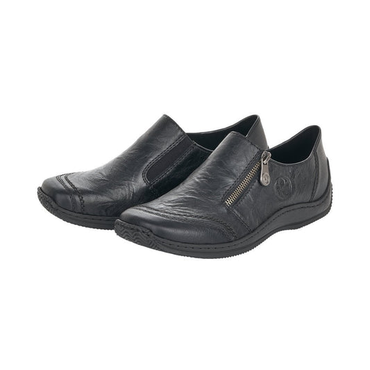 Rieker Ladies Slip On Black Leather Shoes L1771-00