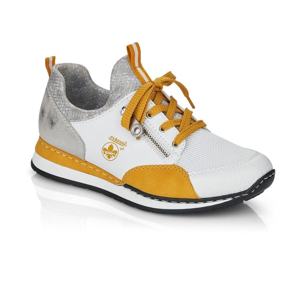 Rieker Ladies White/Yellow & Grey Trainers N3081-80