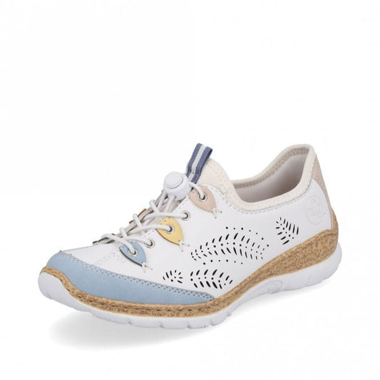 Rieker N4276-80 White Combination Ladies Shoes - Elasticated