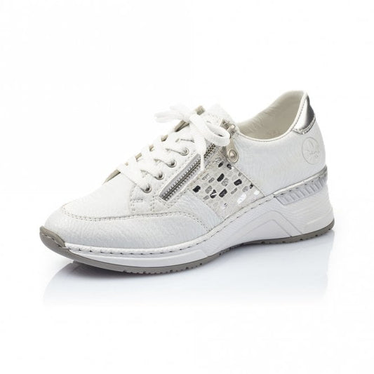 Rieker N4322-80 Ladies White Wedge Trainer