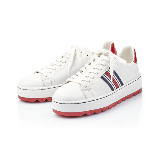 Rieker Ladies White Casual Trainers With Red & Blue Detail N4622-81