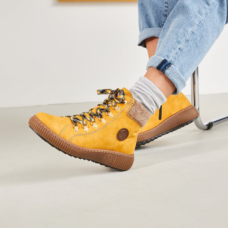 Rieker Ladies Yellow Honey Knitted Top Ankle Boots Z6633-68