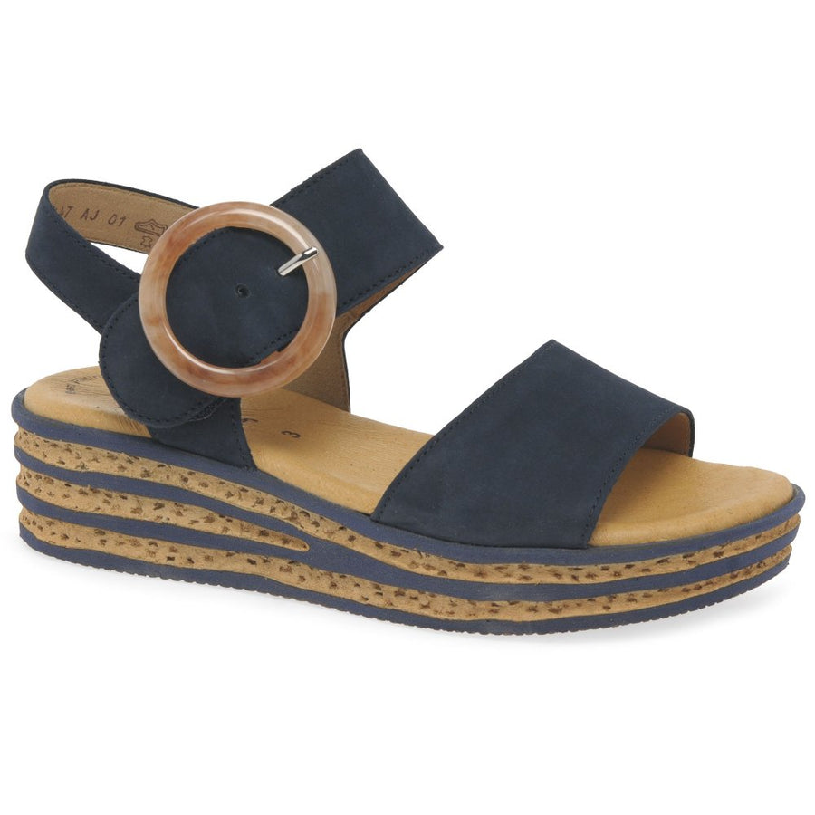 Gabor 44.550.16 Andre Ladies Blue Leather Low Wedge Sandal